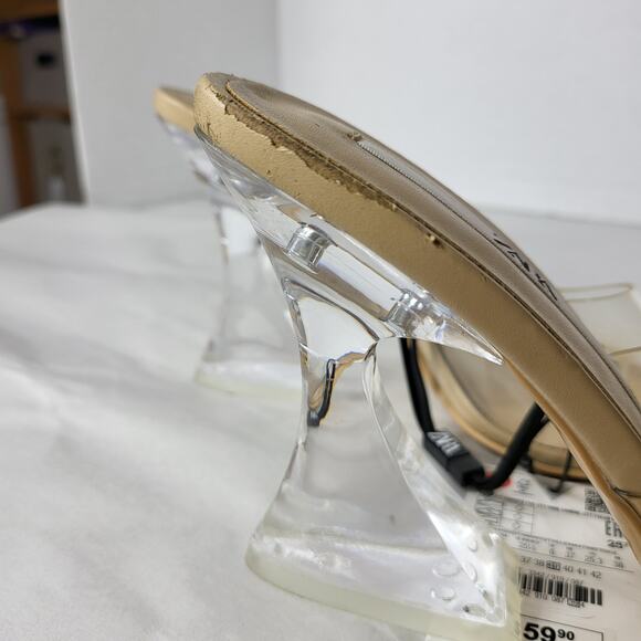 Zara Size 8 Clear Slip ON Acrylic Pump Slide High Heel Shoes Mule NWT *Flaw 726 - Picture 6 of 12